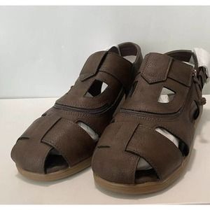 BILLY Kid's Unisex Brown Sandals With Zipper Easy On Easy Off Size 7US Big Kid